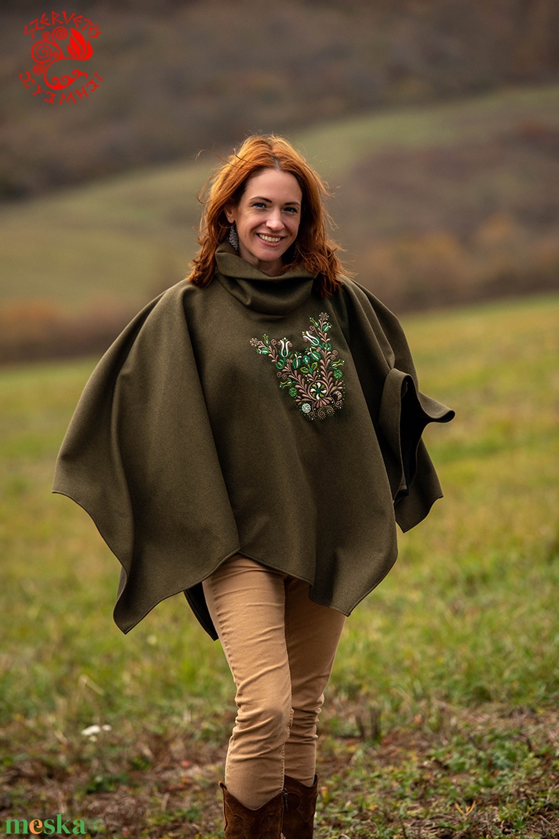 Szervető-jászsági poncsó - zöld - ruha & divat - női ruha - poncsó - Meska.hu