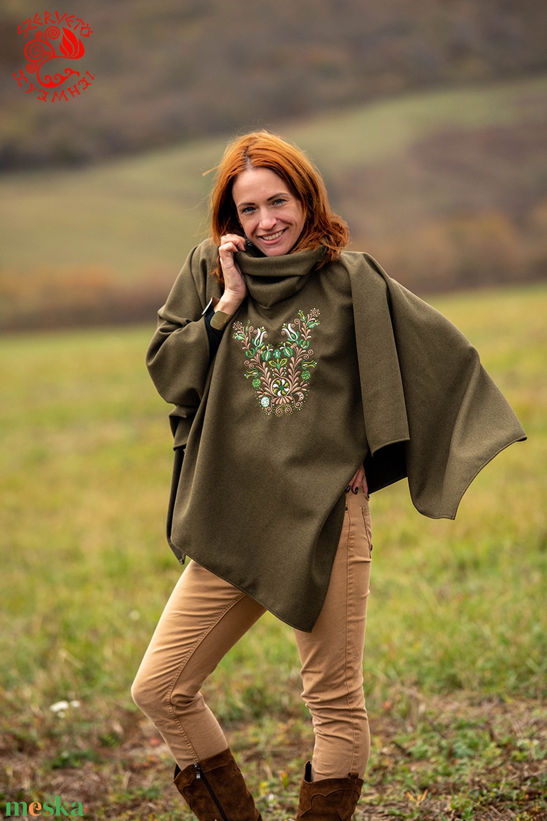 Szervető-jászsági poncsó - zöld - ruha & divat - női ruha - poncsó - Meska.hu