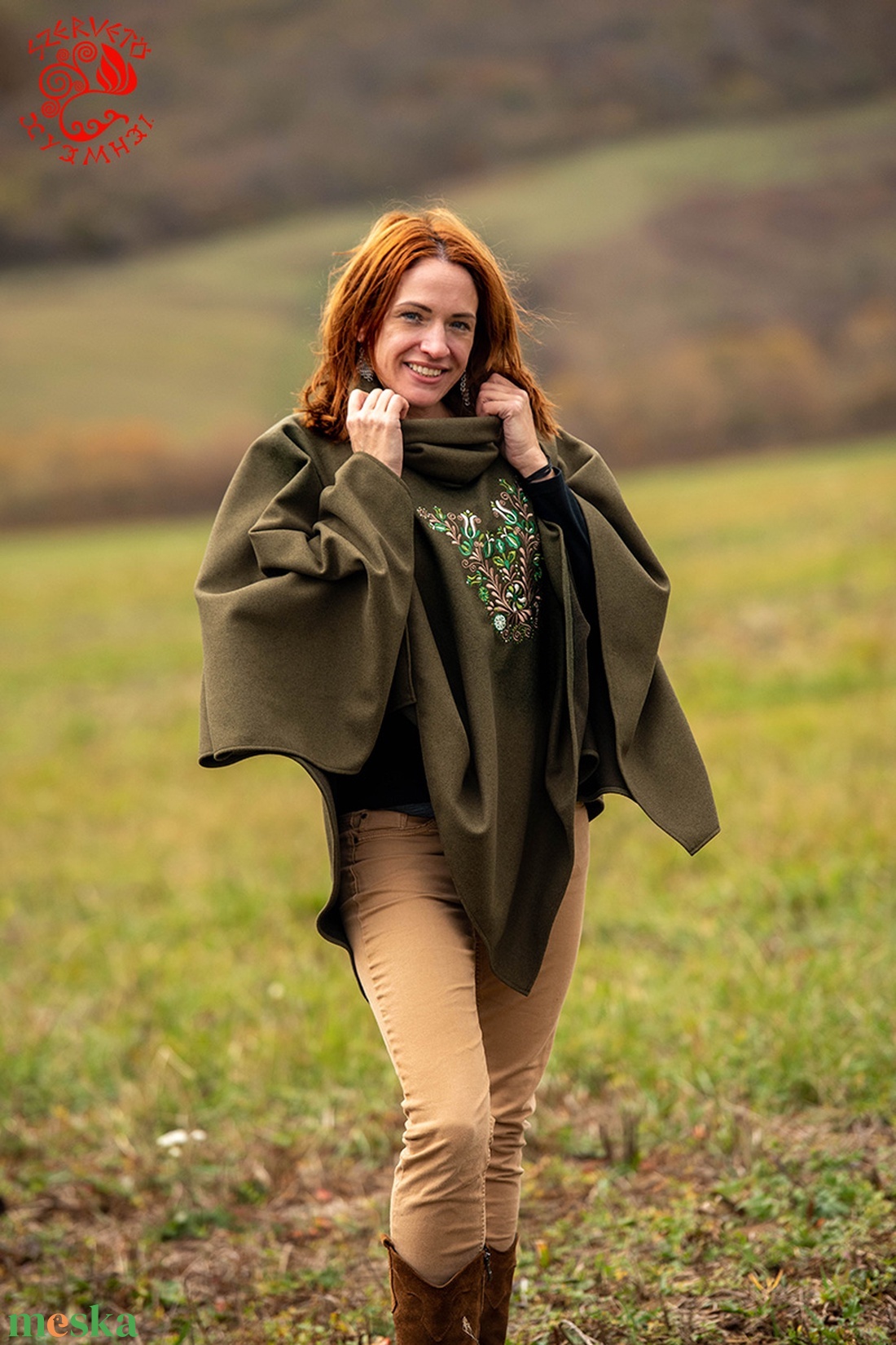 Szervető-jászsági poncsó - zöld - ruha & divat - női ruha - poncsó - Meska.hu