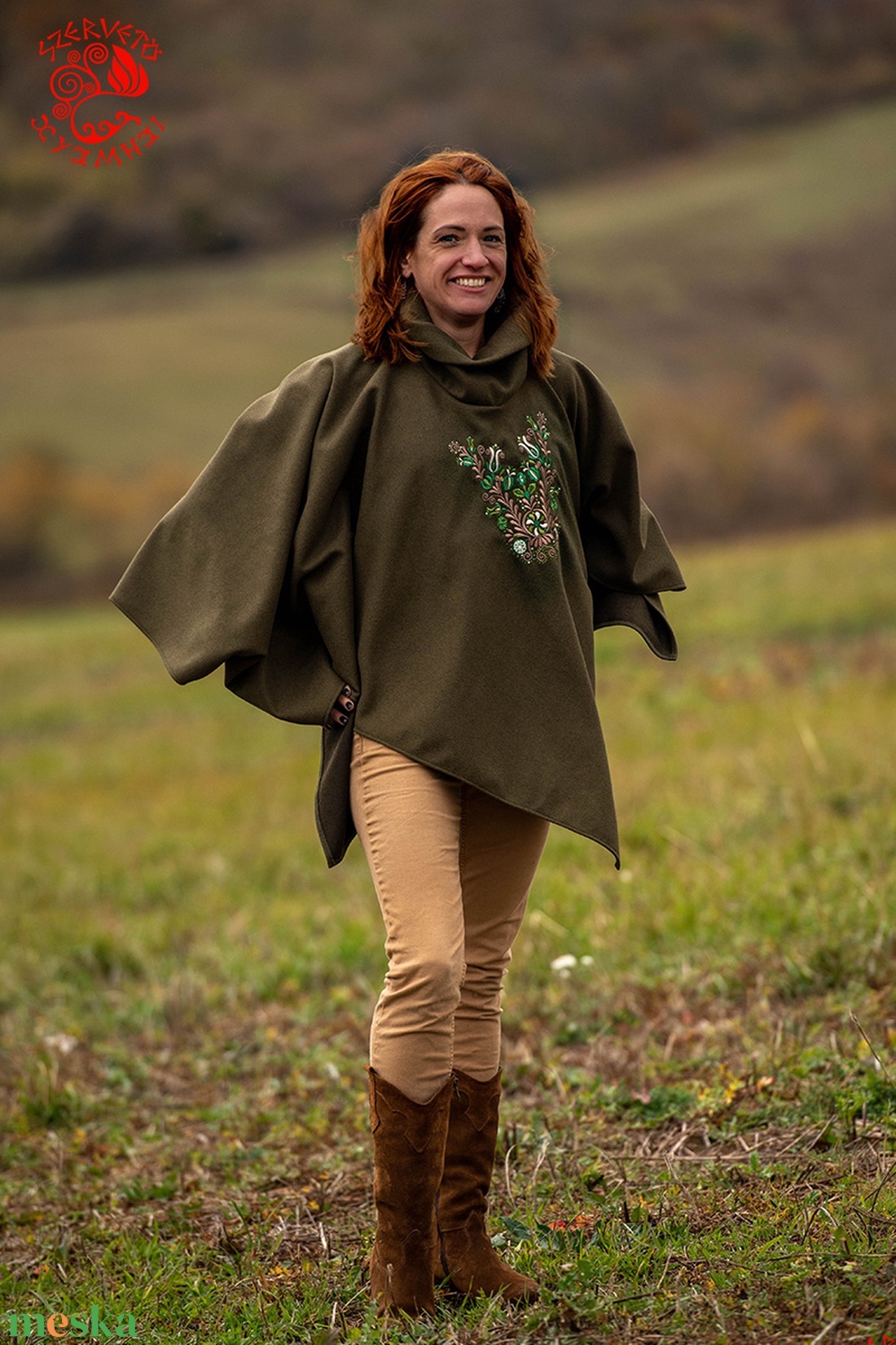 Szervető-jászsági poncsó - zöld - ruha & divat - női ruha - poncsó - Meska.hu