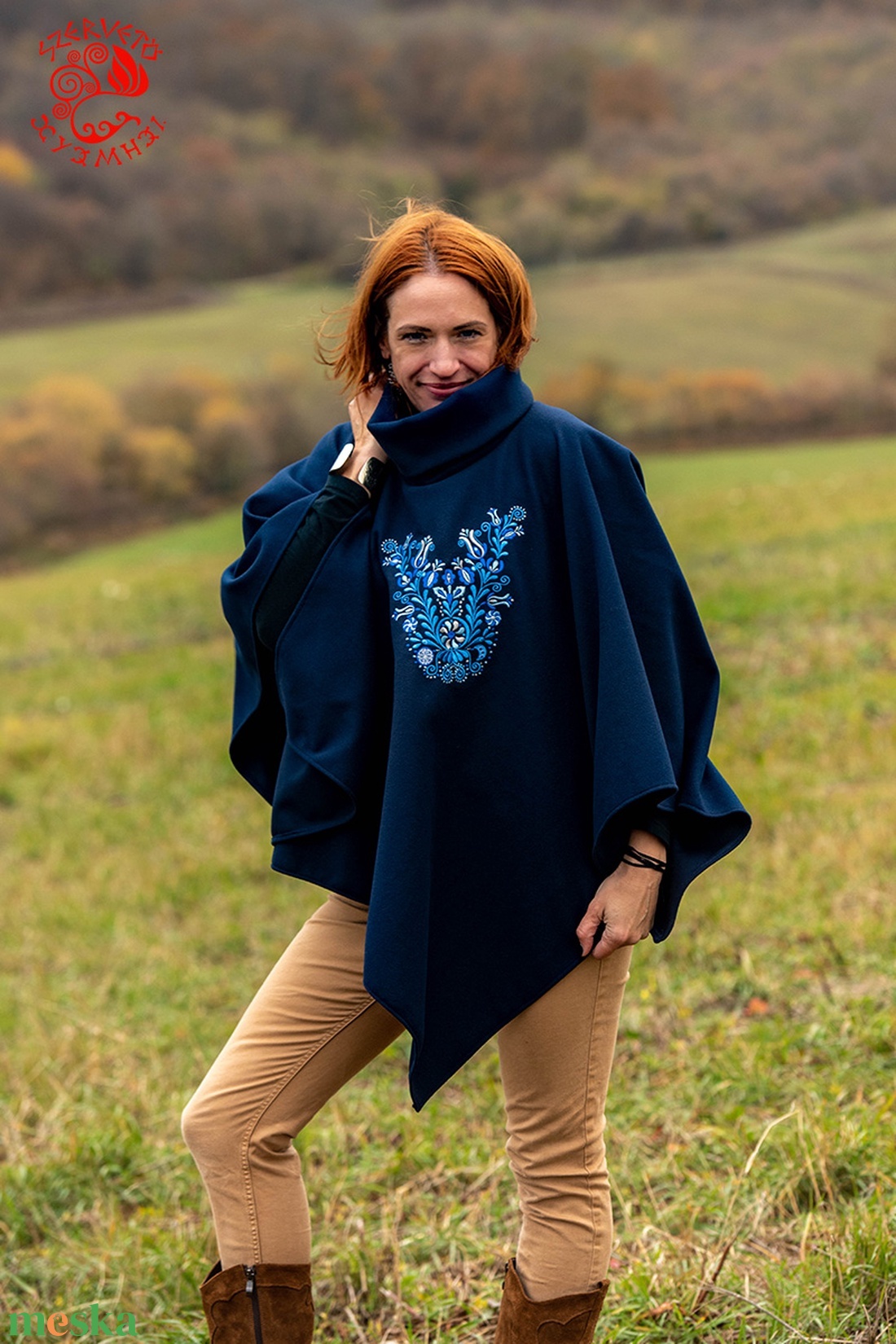 Szervető-jászsági poncsó - kék - ruha & divat - női ruha - poncsó - Meska.hu