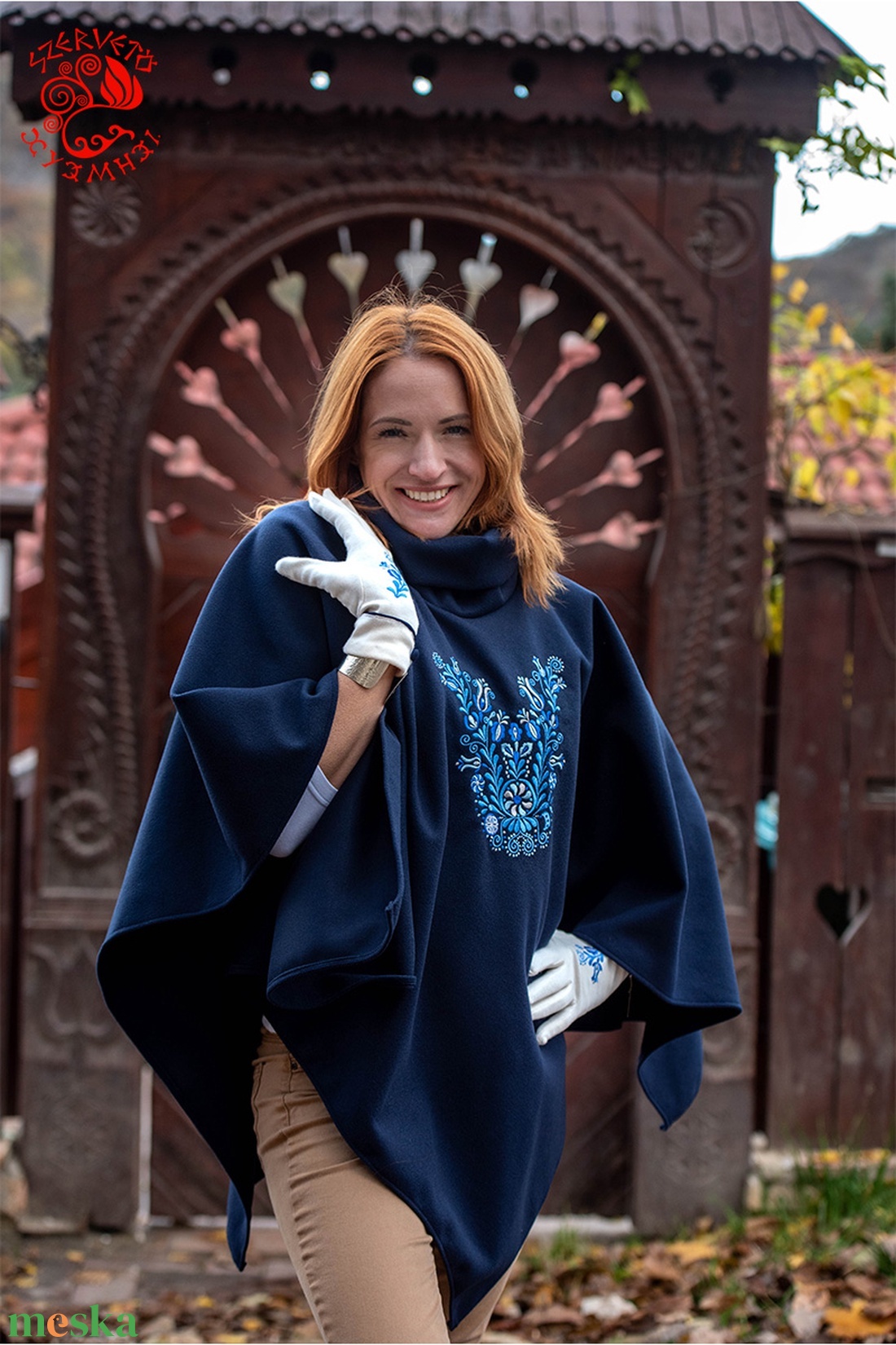 Szervető-jászsági poncsó - kék - ruha & divat - női ruha - poncsó - Meska.hu