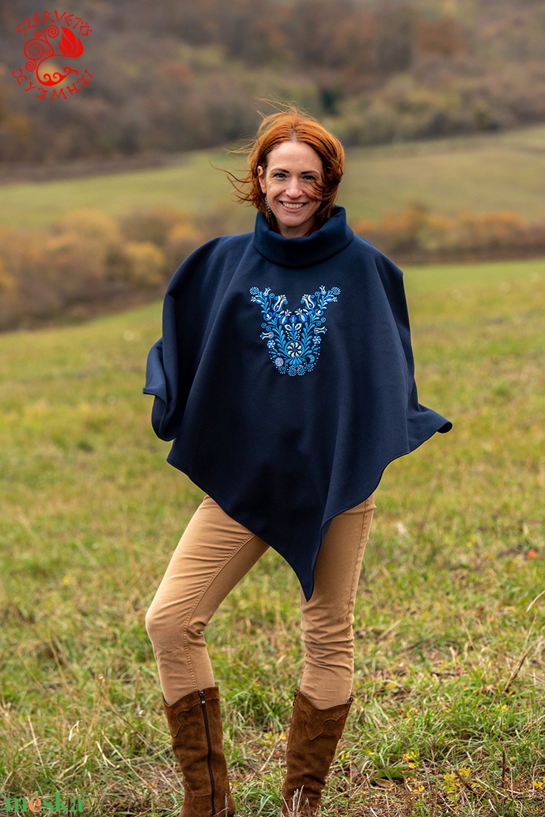 Szervető-jászsági poncsó - kék - ruha & divat - női ruha - poncsó - Meska.hu