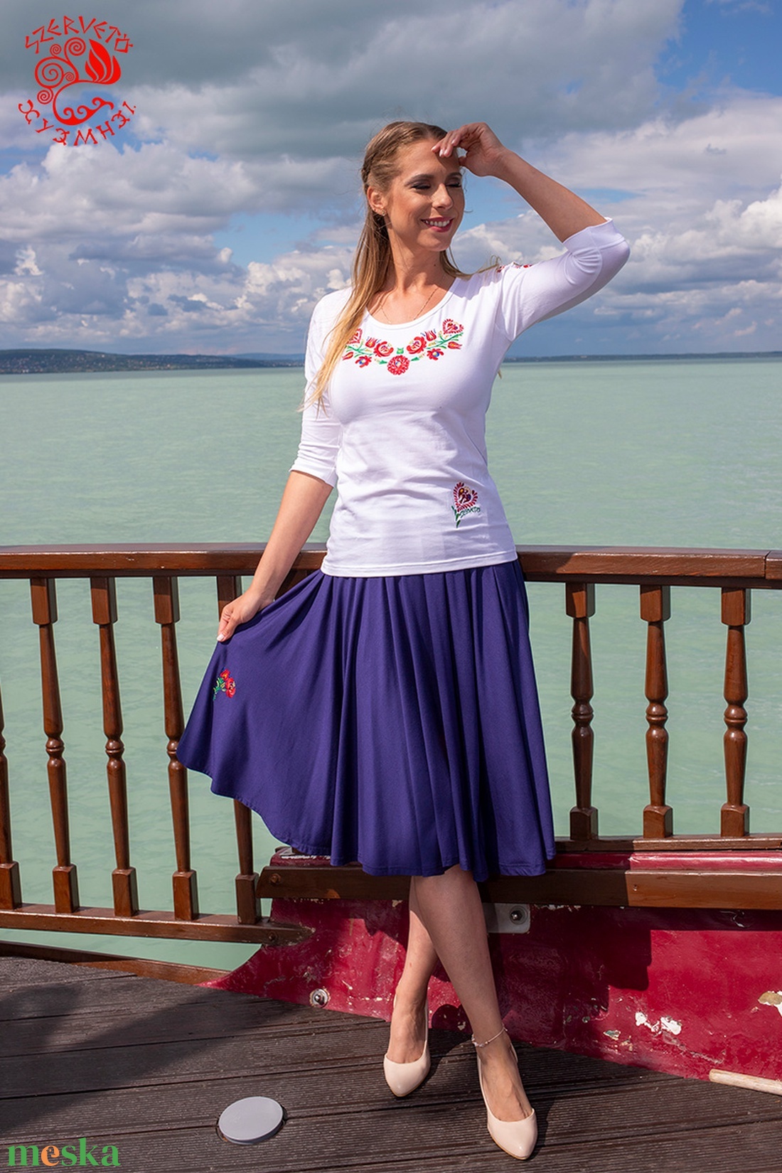 Szervető-matyó háromnegyedes ujjú blúz - fehér - ruha & divat - női ruha - blúz - Meska.hu