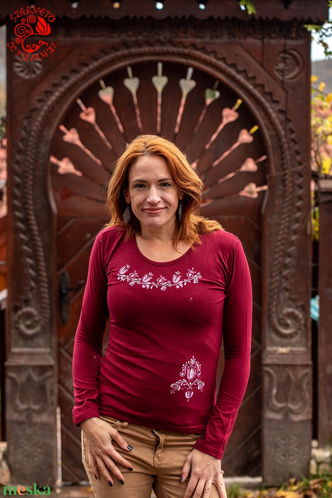 Szervető-jászsági O hosszú ujjú - bordó - ruha & divat - női ruha - póló, felső - Meska.hu