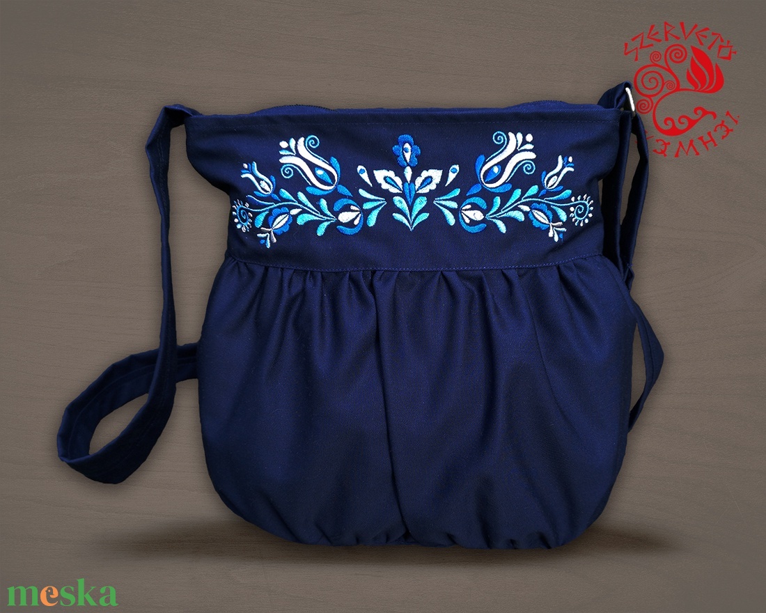 Szervető-jászsági indás-leveles buggyos táska - kék - táska & tok - kézitáska & válltáska - válltáska - Meska.hu