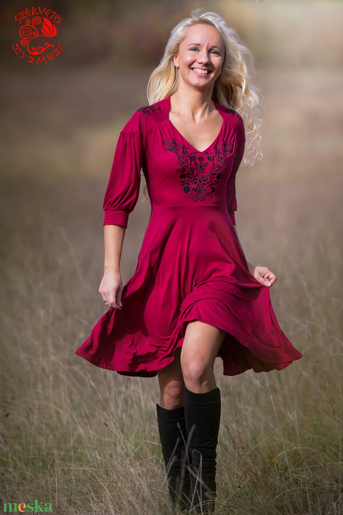Kincső ruha Szervető-jászsági hímzéssel - vörös - ruha & divat - női ruha - ruha - Meska.hu