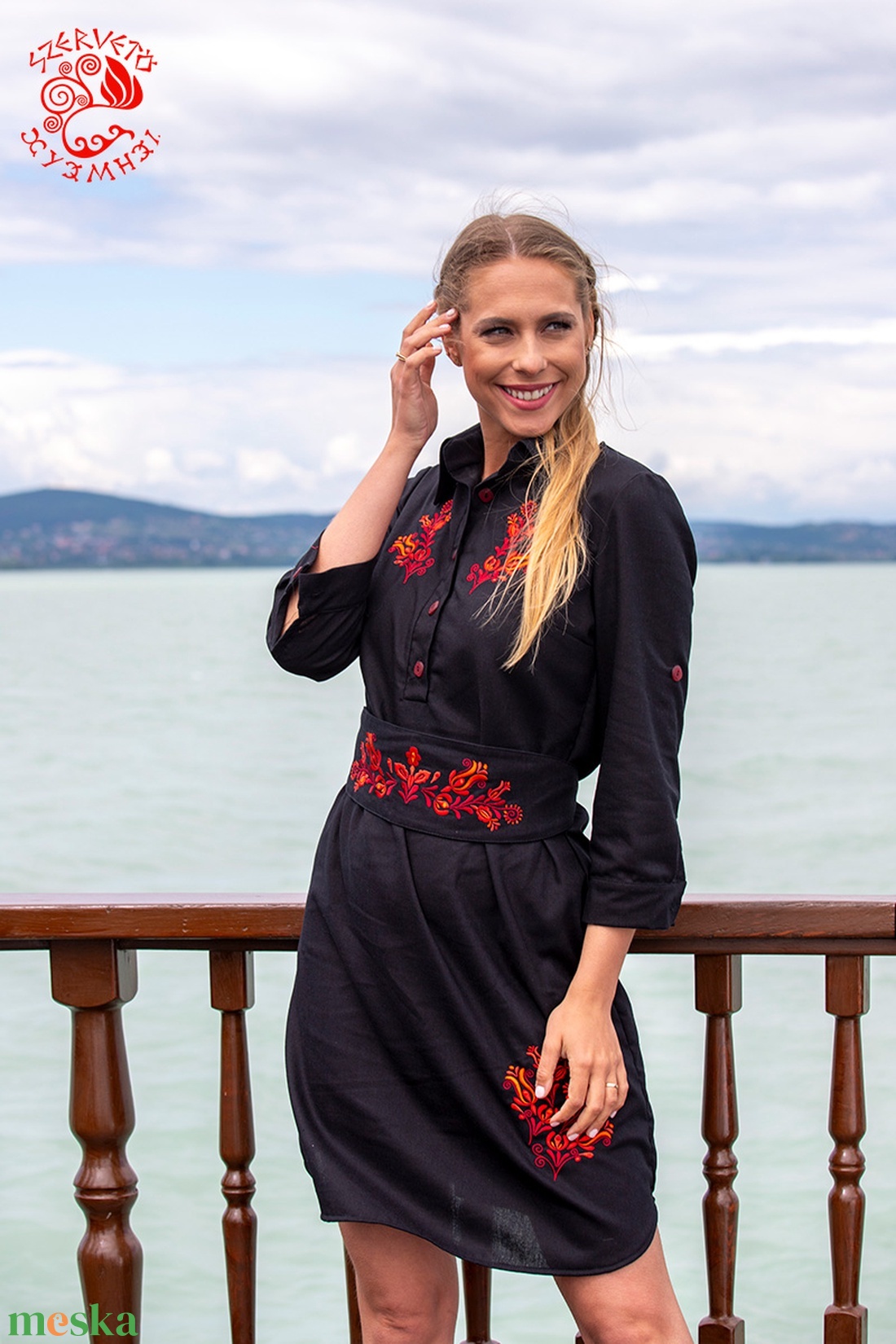 Rege ruha Szervető-jászsági hímzéssel - fekete-narancssárga - ruha & divat - női ruha - ruha - Meska.hu
