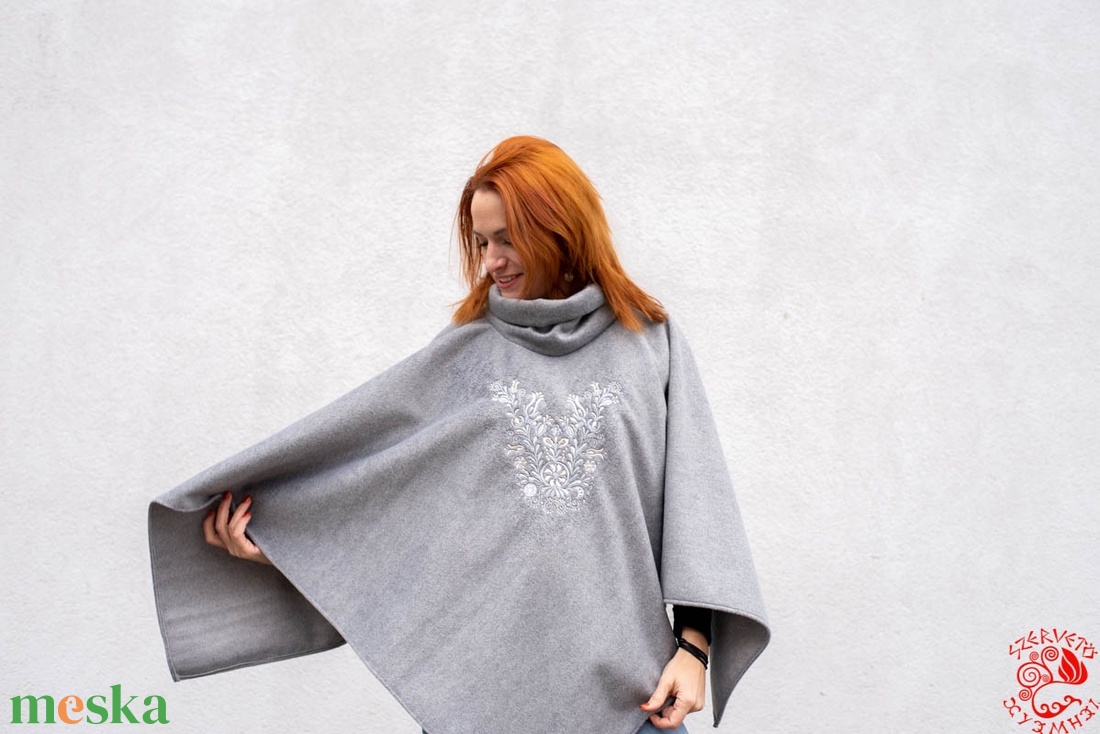 Szervető-jászsági poncsó - szürke - ruha & divat - női ruha - poncsó - Meska.hu