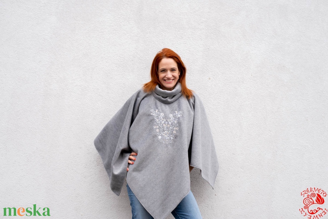 Szervető-jászsági poncsó - szürke - ruha & divat - női ruha - poncsó - Meska.hu