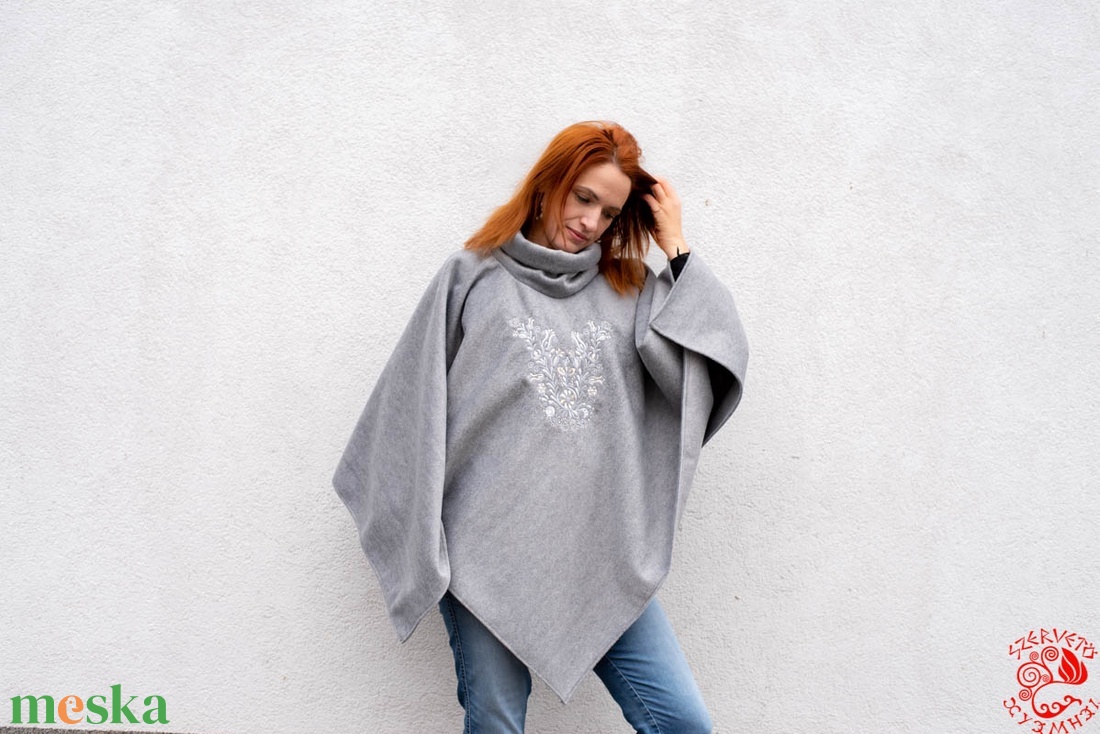 Szervető-jászsági poncsó - szürke - ruha & divat - női ruha - poncsó - Meska.hu