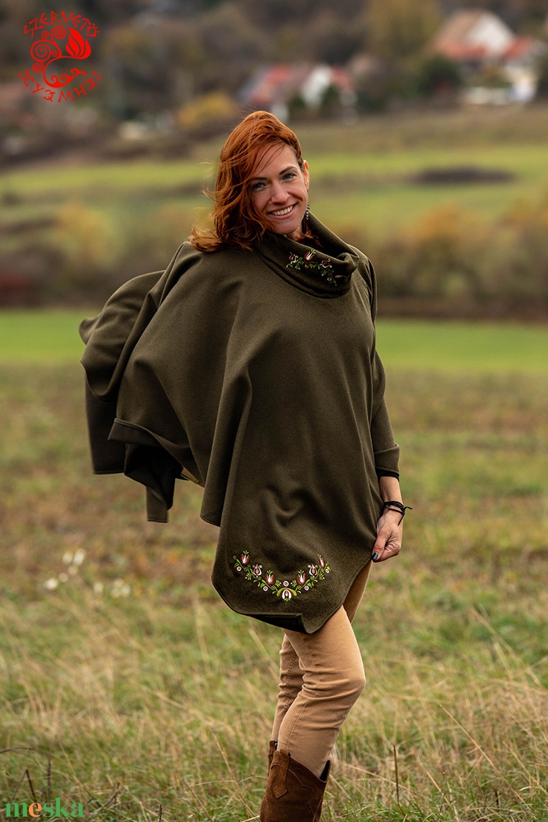 Szervető-jászsági tulipán poncsó - zöld - ruha & divat - női ruha - poncsó - Meska.hu