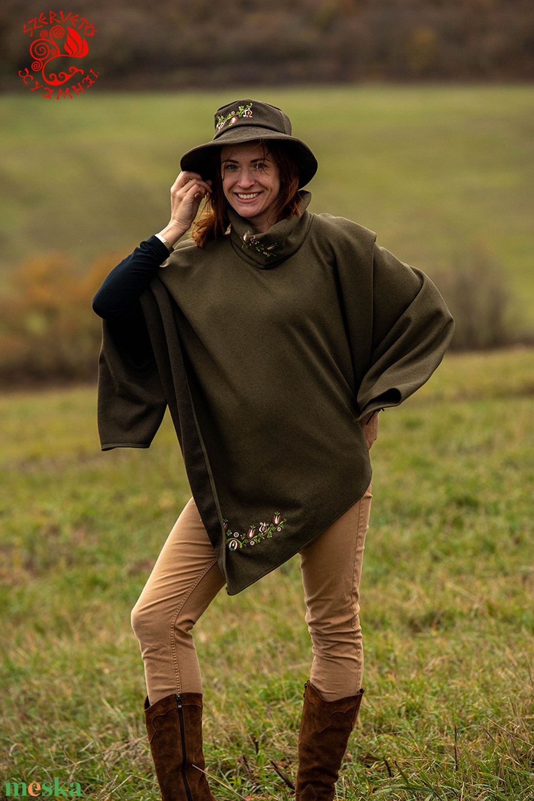 Szervető-jászsági tulipán poncsó - zöld - ruha & divat - női ruha - poncsó - Meska.hu