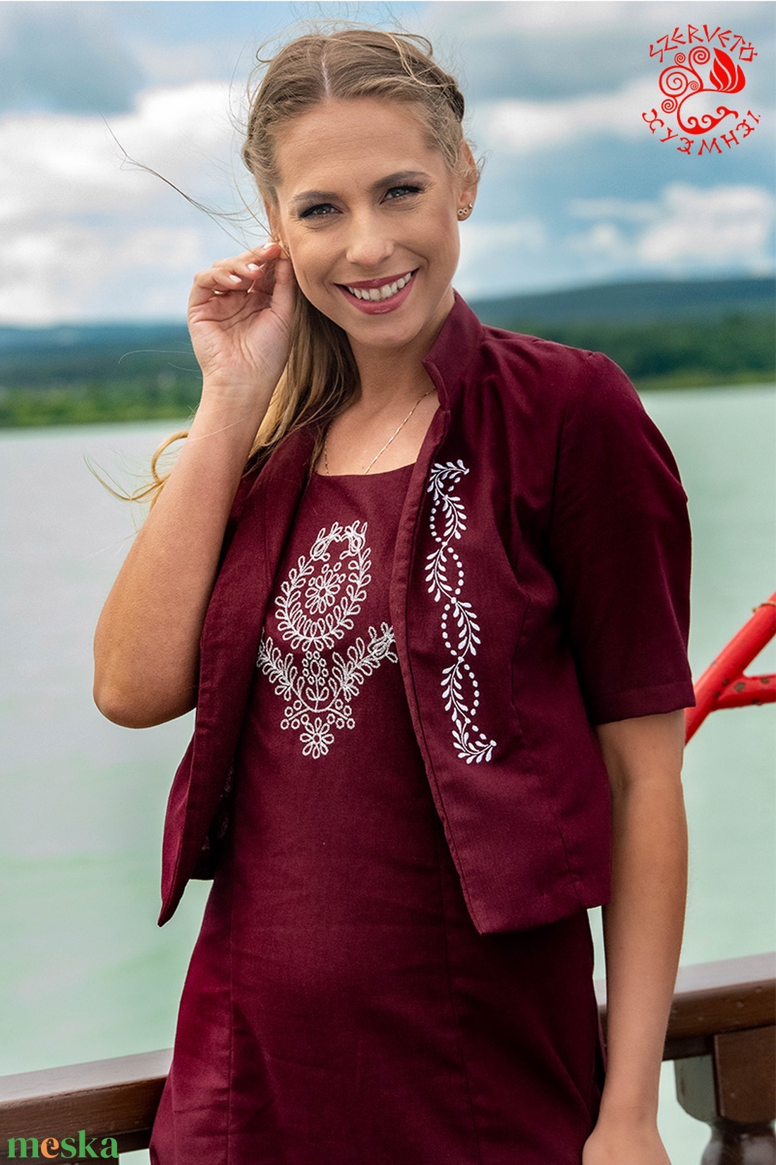 Borbála ruha Szervető-Fejér megyei hímzéssel - bordó - ruha & divat - női ruha - ruha - Meska.hu