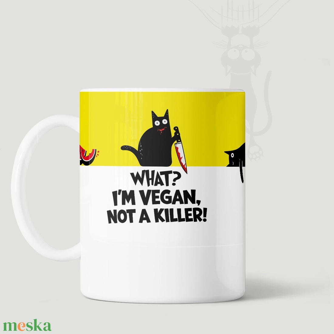 Poénos cicás bögre, vegán ajándékötlet - otthon & életmód - konyhafelszerelés, tálalás - tálalás - bögre & csésze - Meska.hu