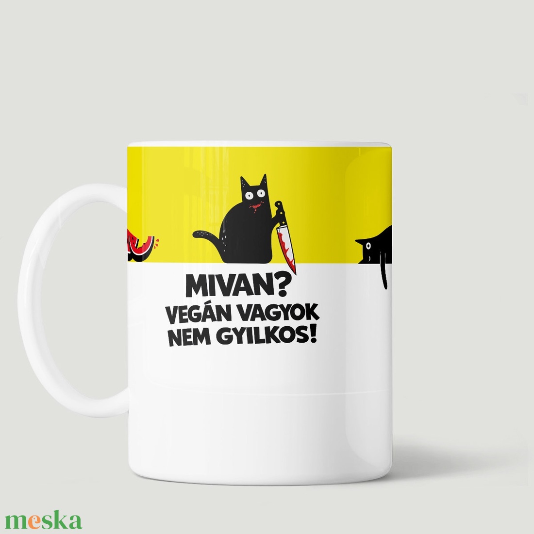 Poénos cicás bögre, vegán ajándékötlet - otthon & életmód - konyhafelszerelés, tálalás - tálalás - bögre & csésze - Meska.hu