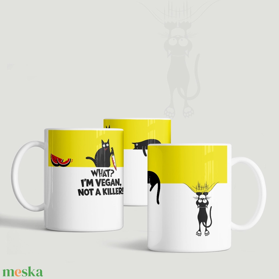 Poénos cicás bögre, vegán ajándékötlet - otthon & életmód - konyhafelszerelés, tálalás - tálalás - bögre & csésze - Meska.hu