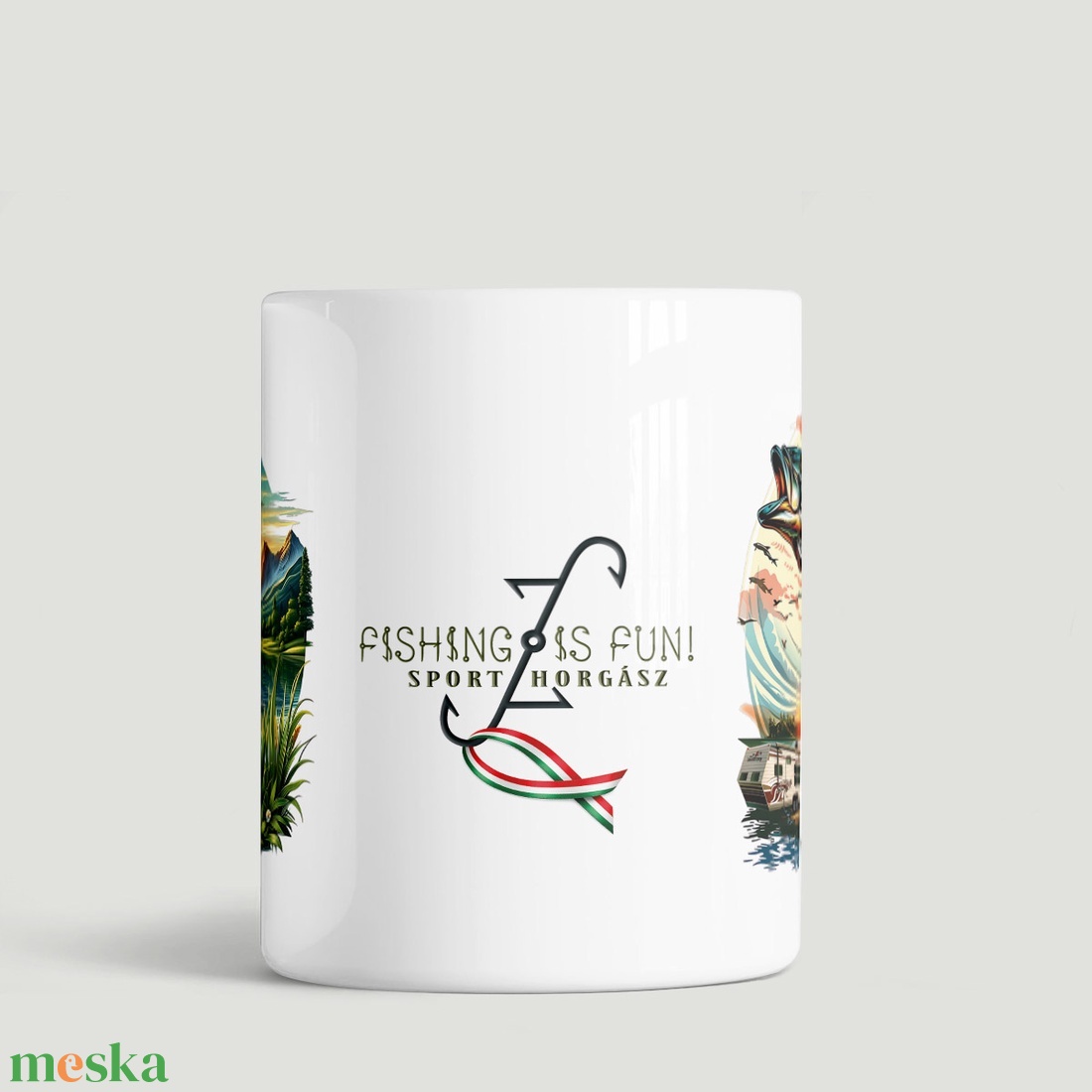 Horgász bögre � Fishing is fun! � Sporthorgász ajándék bögre, nemzeti színű dísszel - otthon & életmód - konyhafelszerelés, tálalás - tálalás - bögre & csésze - Meska.hu