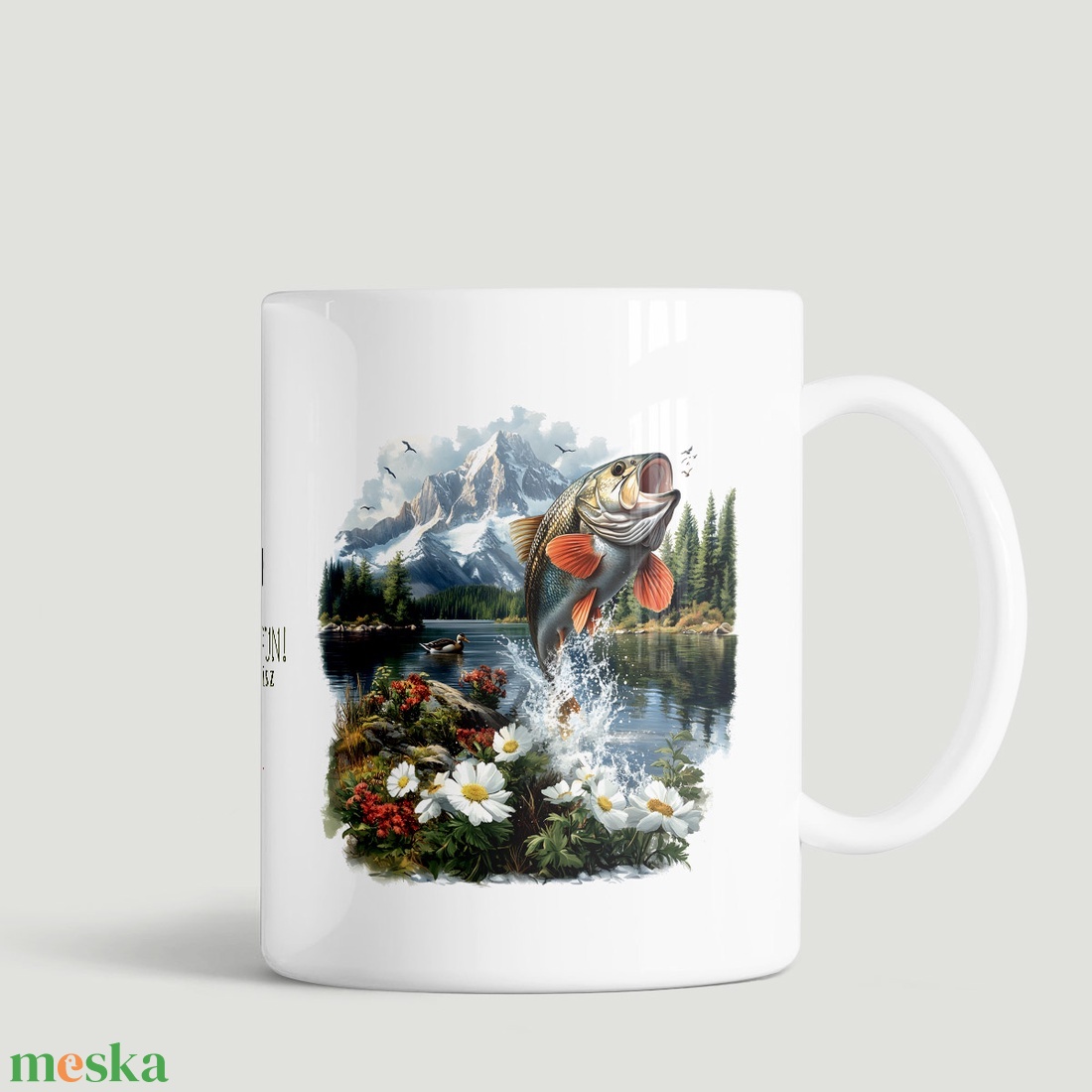 Horgász bögre hegyvidéki tájjal � Fishing is fun! feliratos ajándék Hobbi horgászoknak - otthon & életmód - konyhafelszerelés, tálalás - tálalás - bögre & csésze - Meska.hu