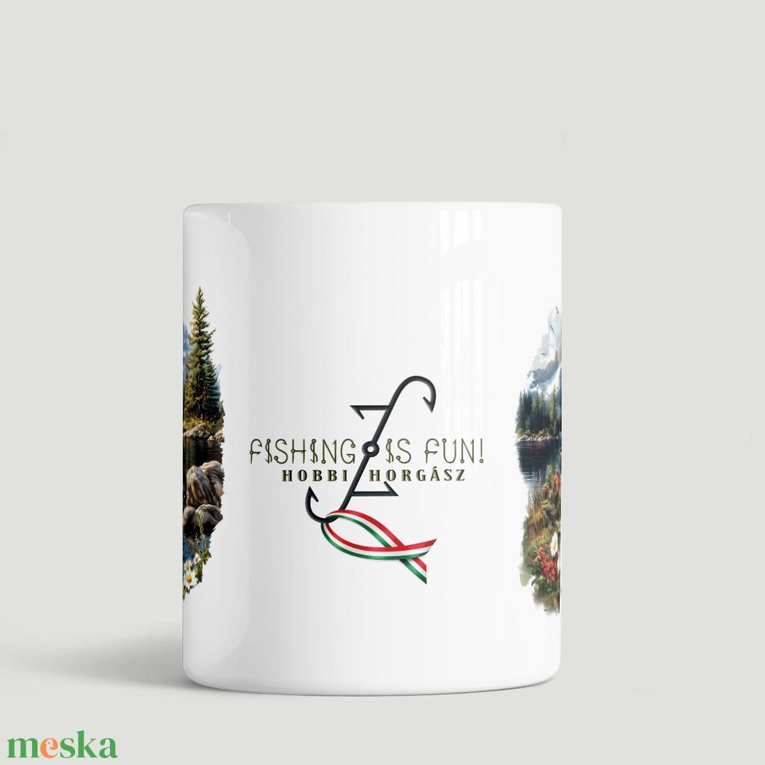 Horgász bögre hegyvidéki tájjal � Fishing is fun! feliratos ajándék Hobbi horgászoknak - otthon & életmód - konyhafelszerelés, tálalás - tálalás - bögre & csésze - Meska.hu
