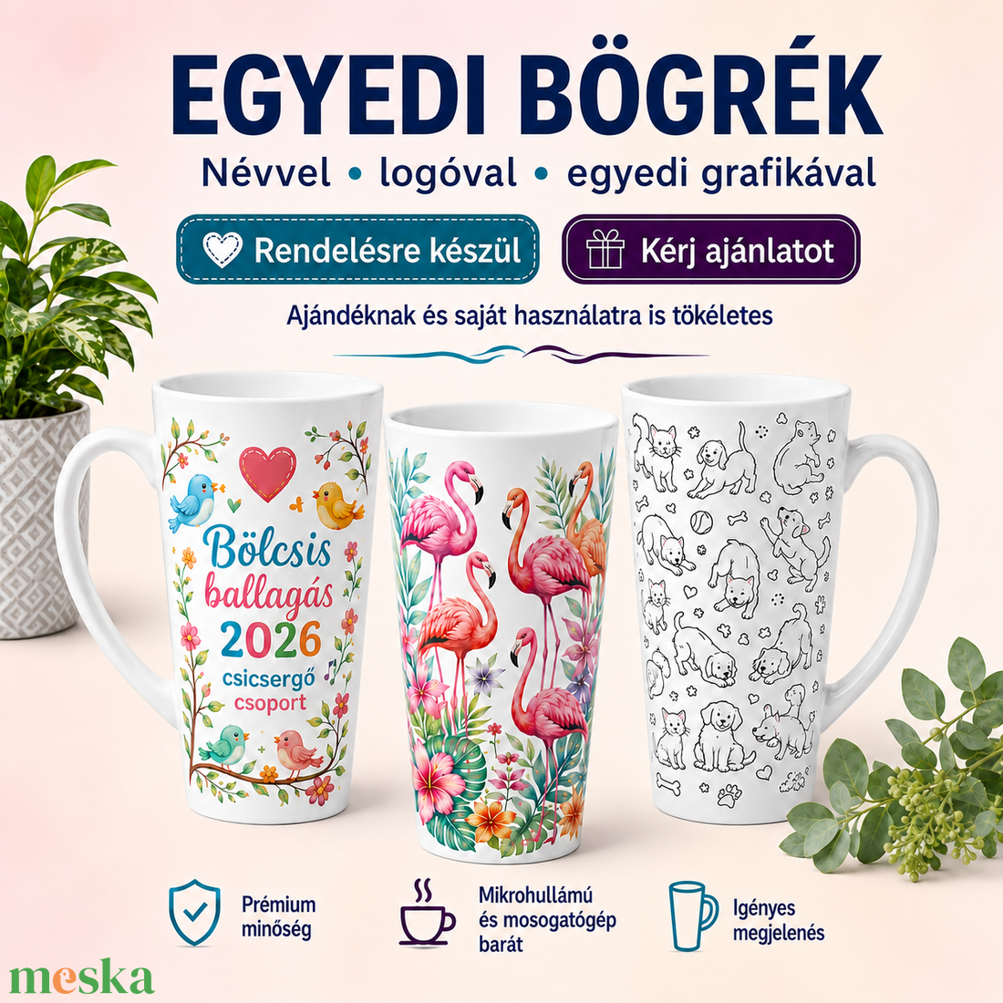 Egyedi nagy latte bögre rendelésre névvel, felirattal vagy saját grafikával � elegáns, prémium ajándék - otthon & életmód - konyhafelszerelés, tálalás - tálalás - bögre & csésze - Meska.hu