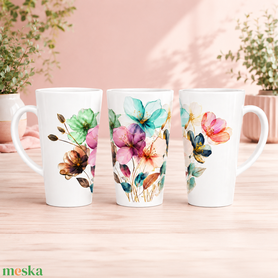 Pasztell virágos elegáns nagy latte bögre - Ruby - otthon & életmód - konyhafelszerelés, tálalás - tálalás - bögre & csésze - Meska.hu