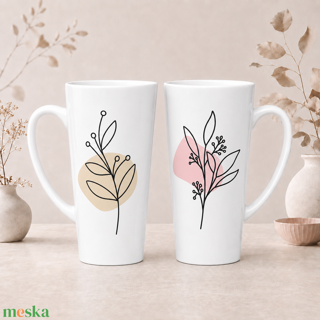 Minimalista botanikus nagy latte bögre - Mila - otthon & életmód - konyhafelszerelés, tálalás - tálalás - bögre & csésze - Meska.hu
