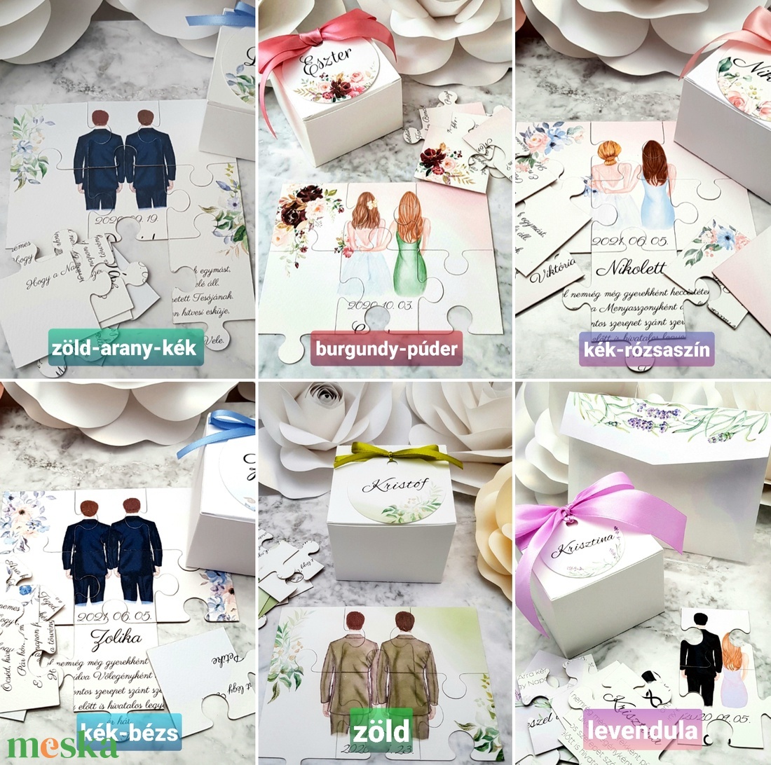 Watercolor Tanúfelkérő / Koszorúslány felkérő PUZZLE - esküvő - meghívó & kártya - meghívó - Meska.hu