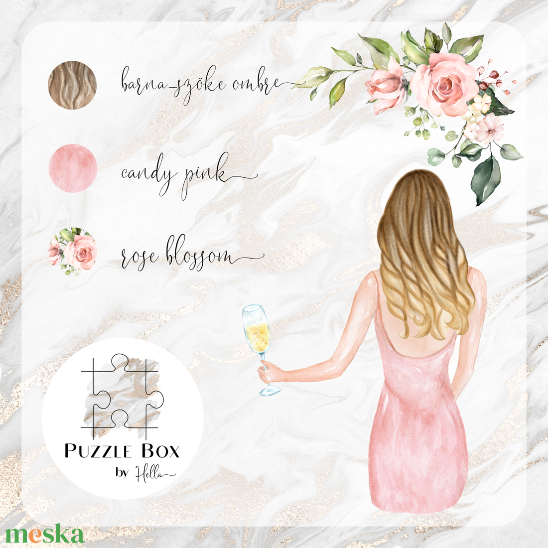 Watercolor Tanúfelkérő / Koszorúslány felkérő PUZZLE Rose Blossom / rózsaszín virágos - esküvő - meghívó & kártya - koszorúslány felkérő - Meska.hu