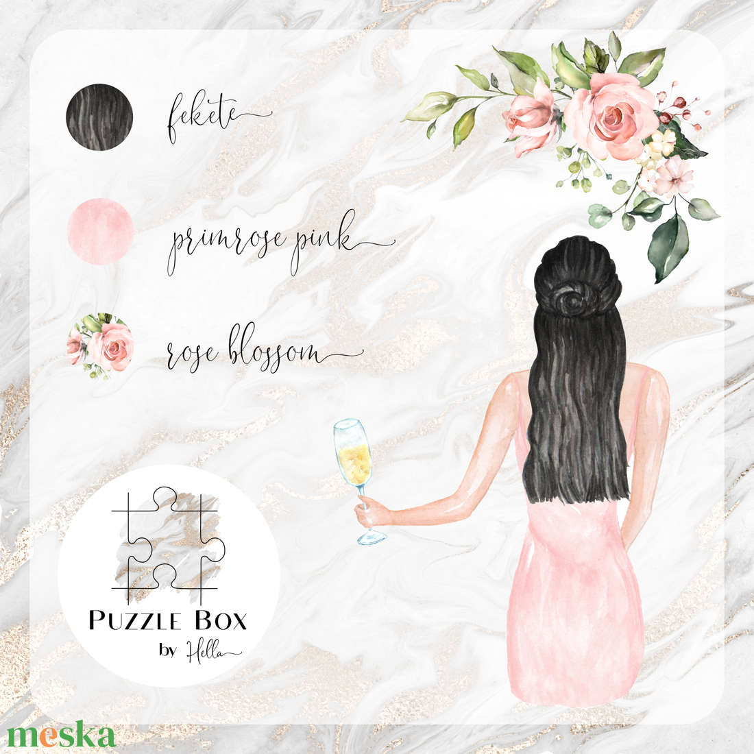 Watercolor Tanúfelkérő / Koszorúslány felkérő PUZZLE Rose Blossom / rózsaszín virágos - esküvő - meghívó & kártya - koszorúslány felkérő - Meska.hu