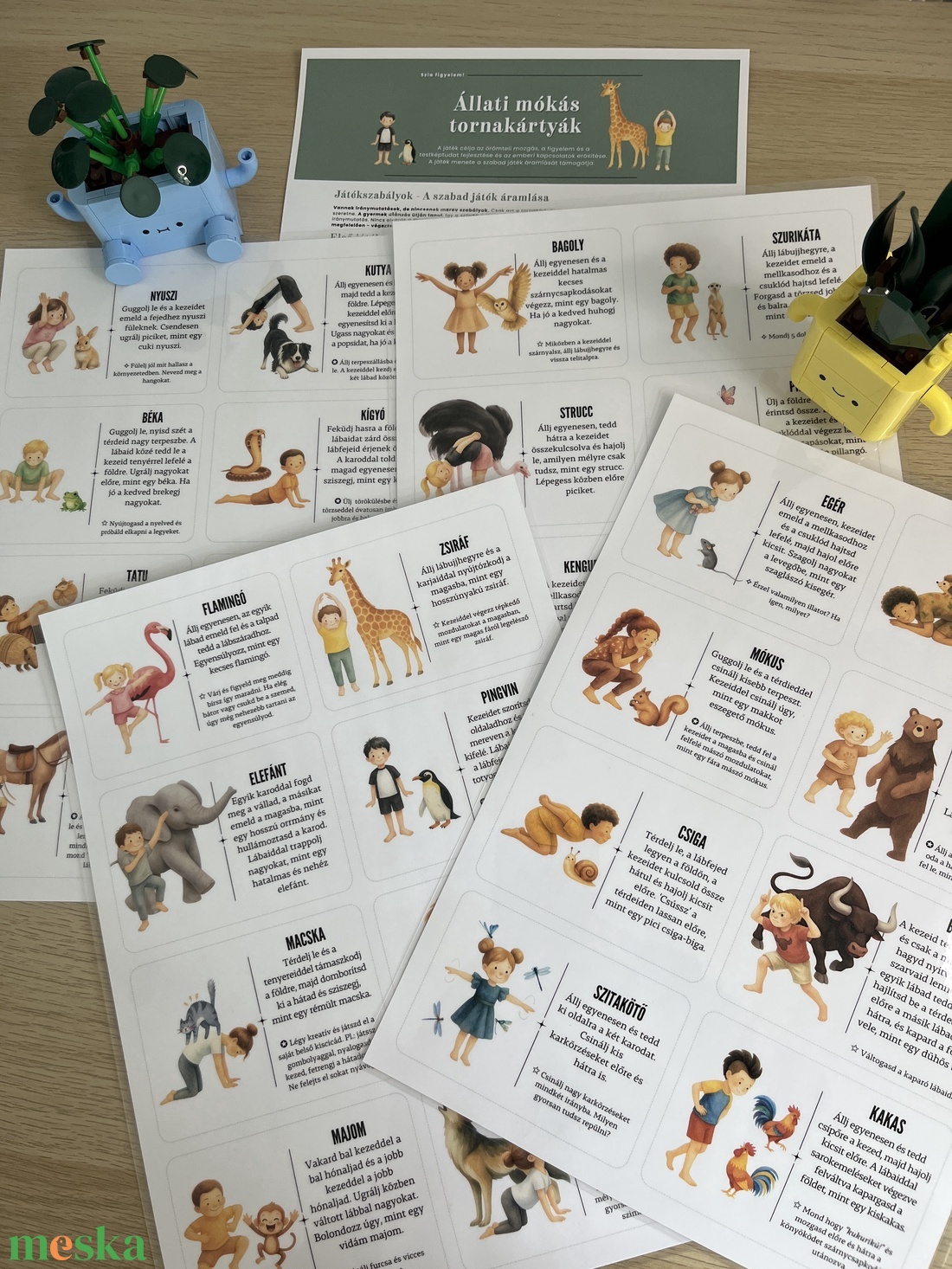 Állati mókás tornakártyák (fekvő névet) - 'Szia figyelem' - Digitális termék - baba - mama - baba játékok - mozgásfejlesztő játékok - Meska.hu