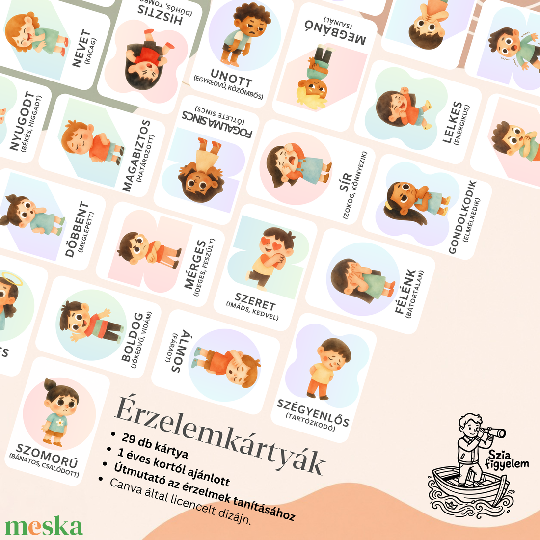 Érzelemkártyák - 'Szia figyelem' - Digitális termék - játék & sport - készségfejlesztő és logikai játék - oktató játékok - Meska.hu