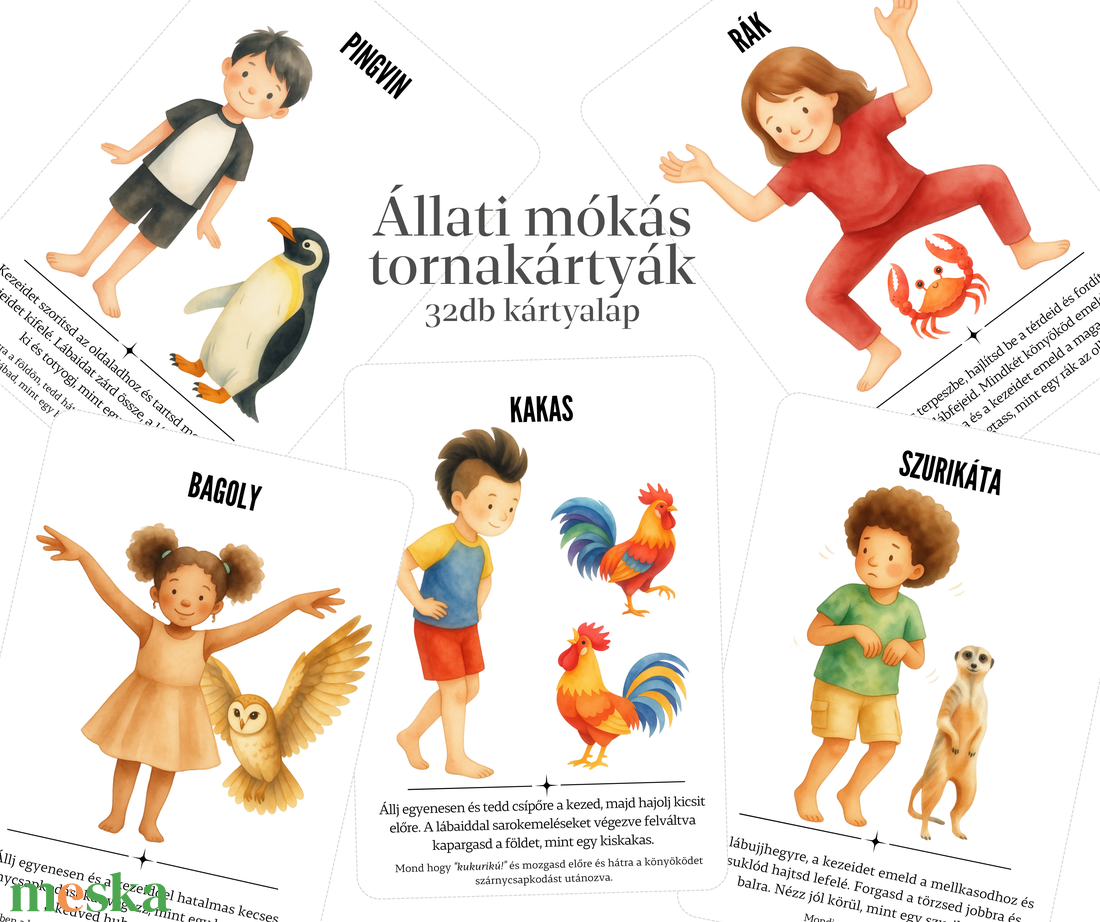 Állati mókás tornakártyák (álló nézet) csoportos játék verzió - 'Szia figyelem' - Digitális tartalom - baba - mama - baba játékok - mozgásfejlesztő játékok - Meska.hu