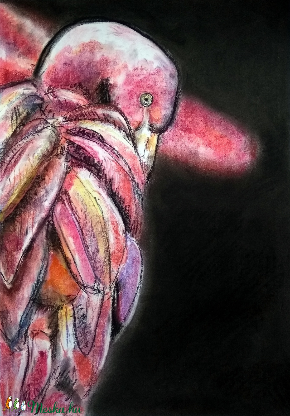 Flamingó - művészet - festmény - pasztell - Meska.hu