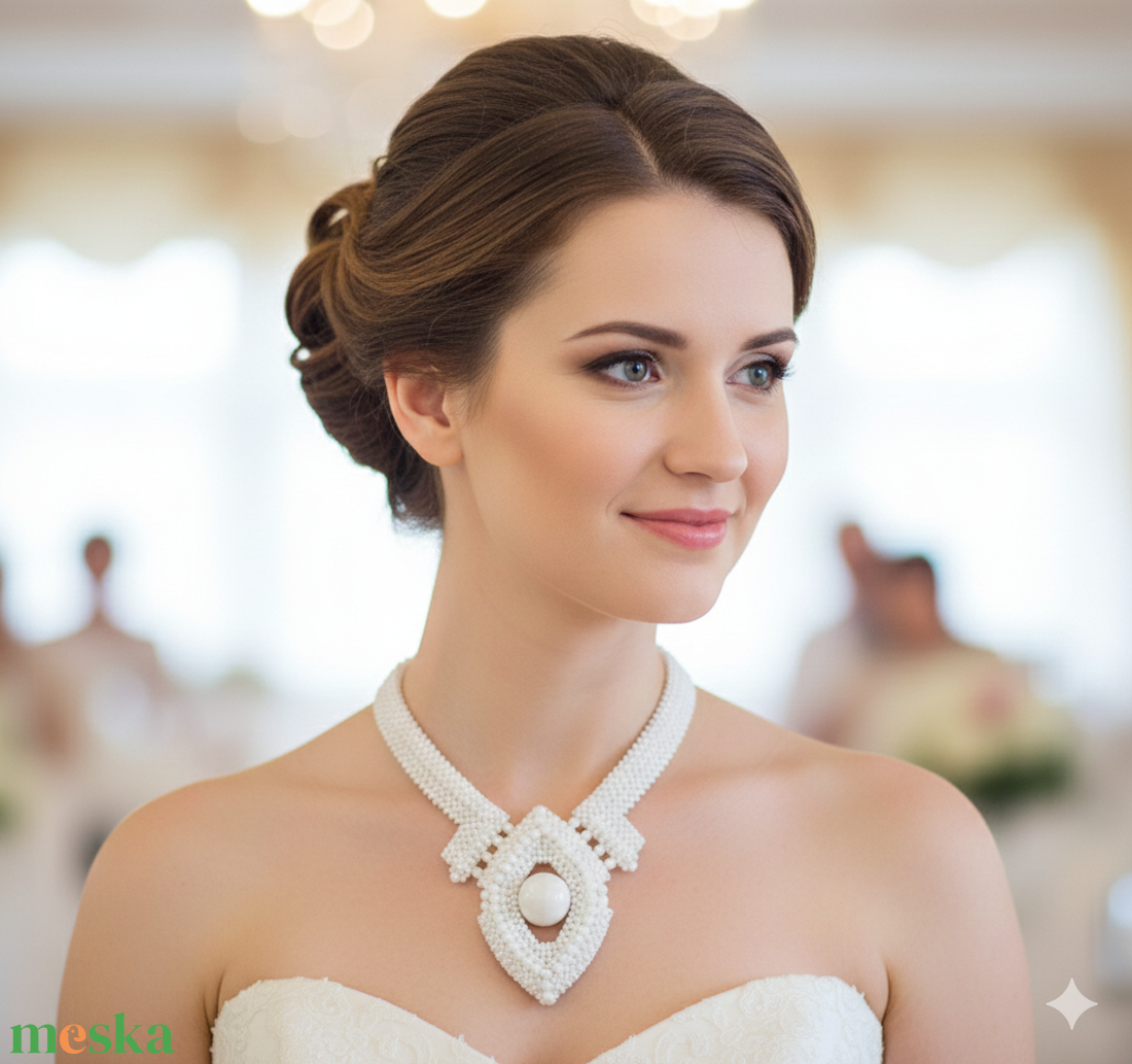 Fehér fémmentes gyöngyfűzött nyakék - ékszer - nyaklánc - gyöngyös nyaklánc - Meska.hu