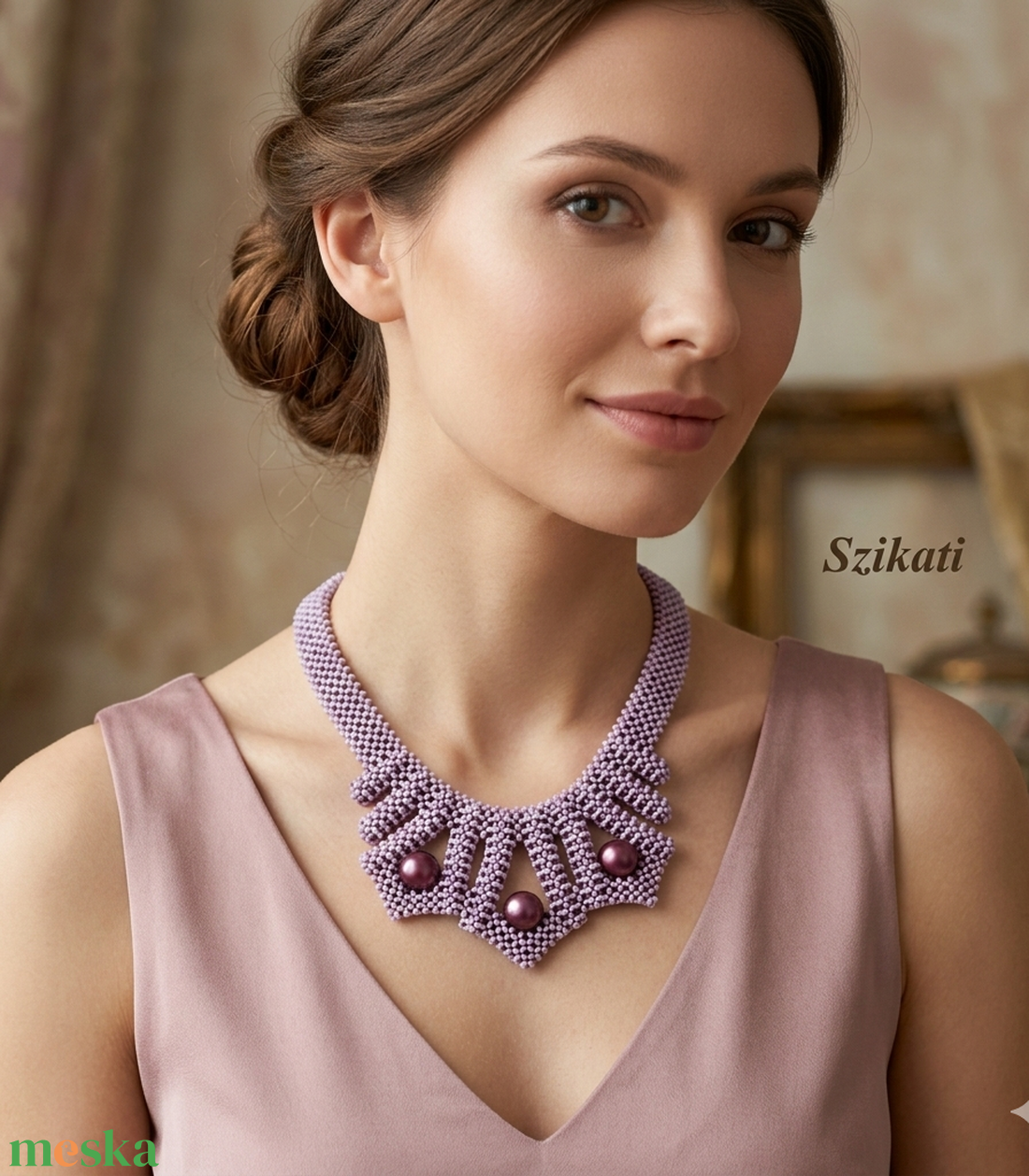 Lila fémmentes gyöngyfűzött nyakék - ékszer - nyaklánc - statement nyaklánc - Meska.hu