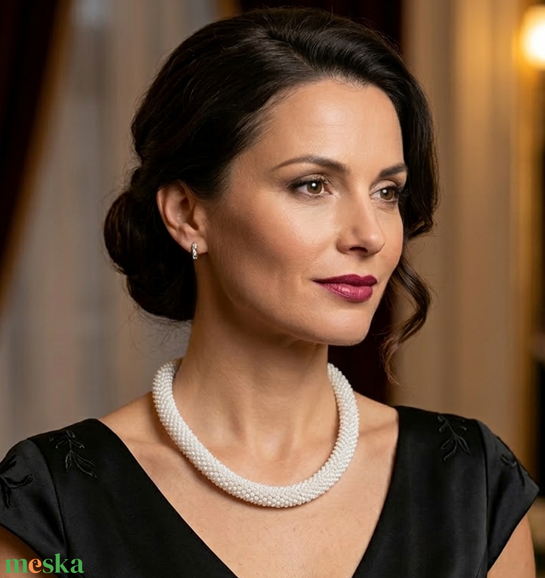 Fehér gyöngyfűzött nyakék teklagyönggyel - ékszer - nyaklánc - gyöngyös nyaklánc - Meska.hu