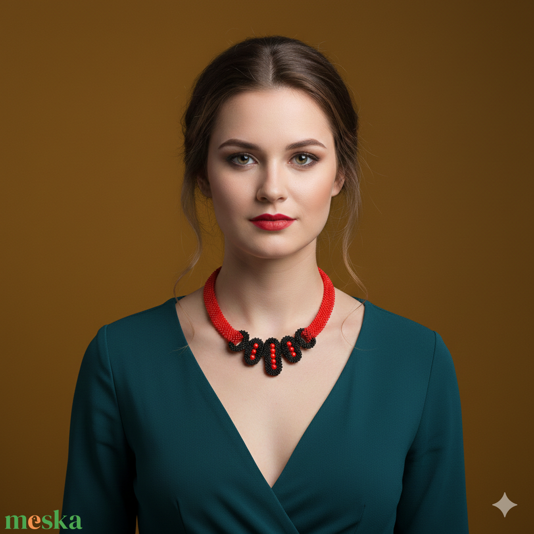 Piros - fekete fémmentes gyöngyfűzött nyakék - ékszer - nyaklánc - gyöngyös nyaklánc - Meska.hu