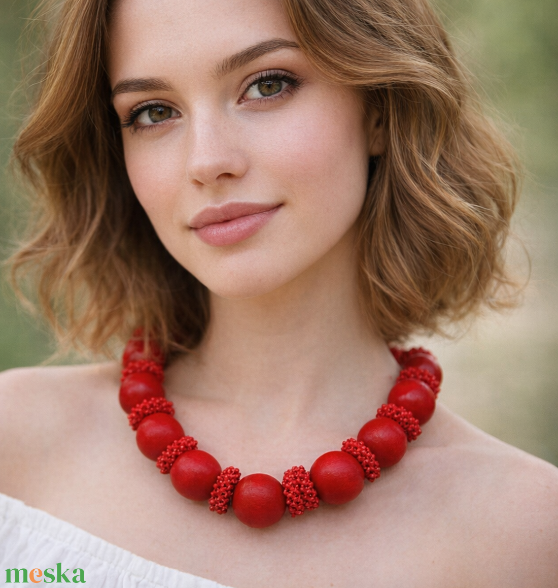 Piros gyöngyfűzött nyakék - ékszer - nyaklánc - statement nyaklánc - Meska.hu