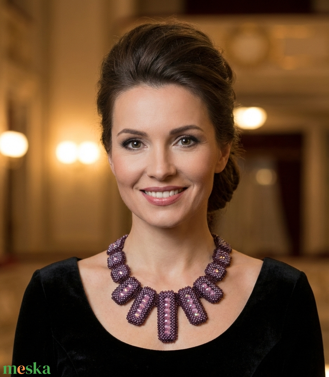 Padlizsánlila fémmentes gyöngyfűzött nyakék - ékszer - nyaklánc - statement nyaklánc - Meska.hu