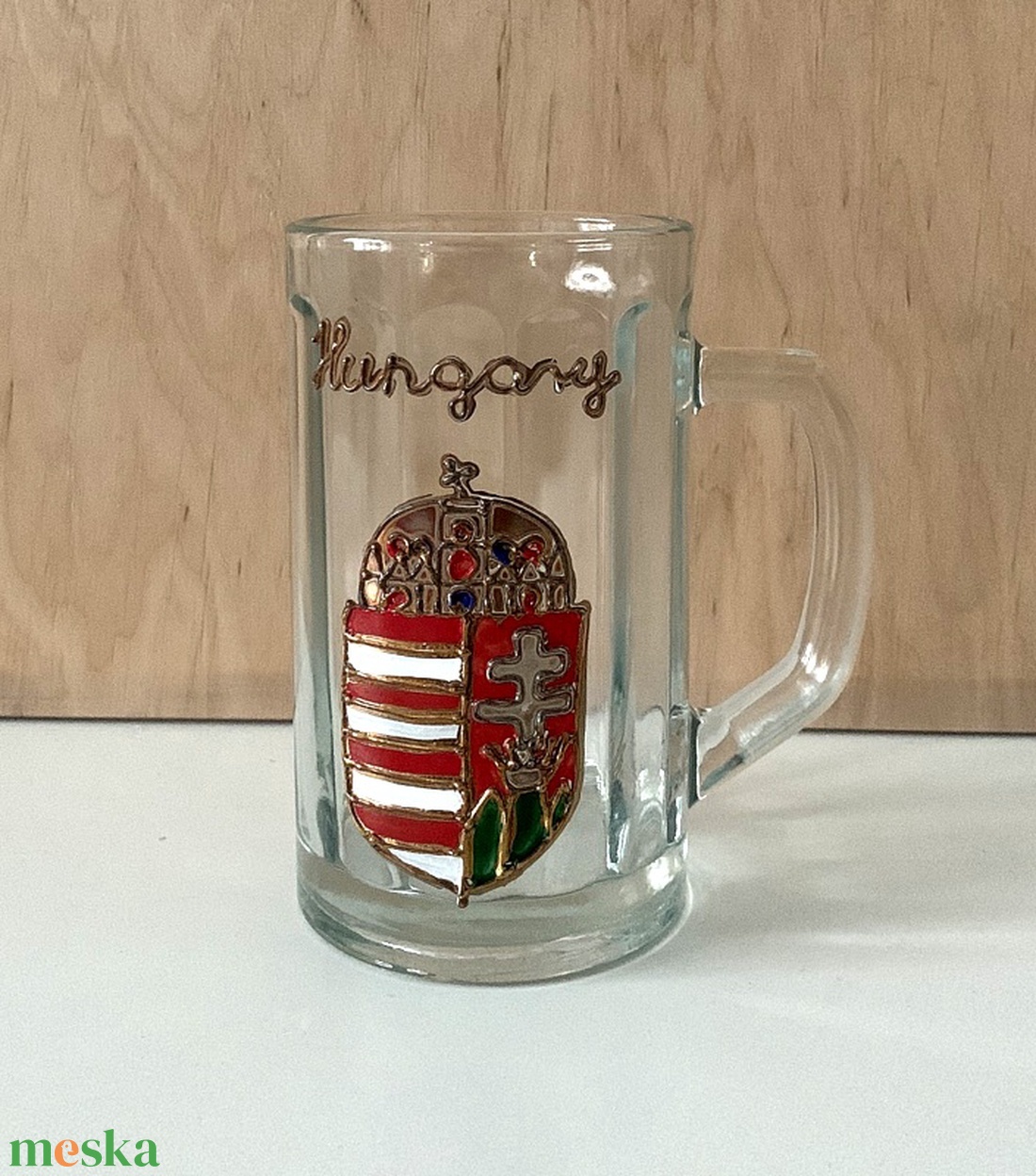 Kézzel festett magyar címeres üveg söröskorsó (Hungary) � hibátlan állapotban - otthon & életmód - konyhafelszerelés, tálalás - tálalás - sörös pohár és korsó - Meska.hu