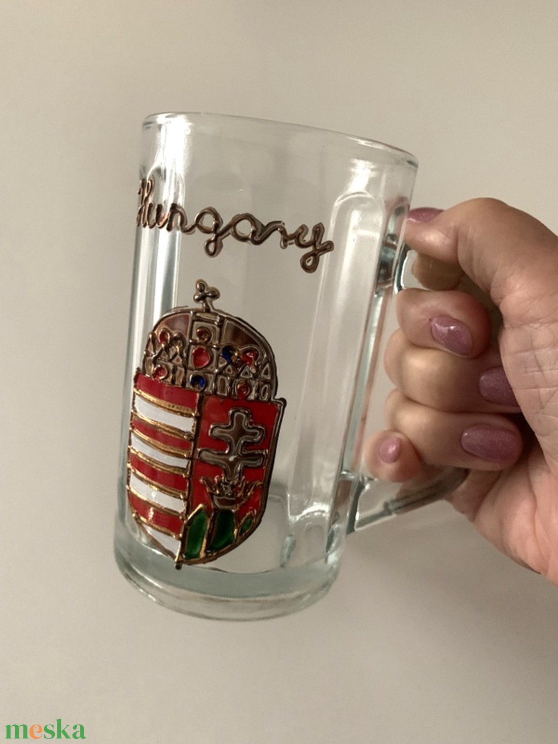 Kézzel festett magyar címeres üveg söröskorsó (Hungary) � hibátlan állapotban - otthon & életmód - konyhafelszerelés, tálalás - tálalás - sörös pohár és korsó - Meska.hu