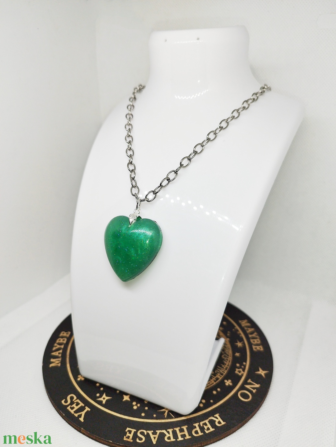 Smaragdzöld szív medálos nyaklánc  - ékszer - nyaklánc - medálos nyaklánc - Meska.hu