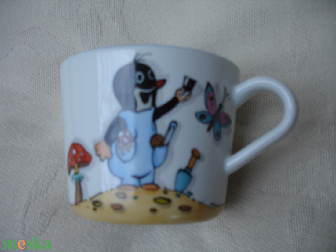 Gyermek porcelán étkészlet kisvakondos mintával, kézzel festett egyedi darab monogrammal - otthon & életmód - konyhafelszerelés, tálalás - tálalás - tányér & étkészlet - Meska.hu