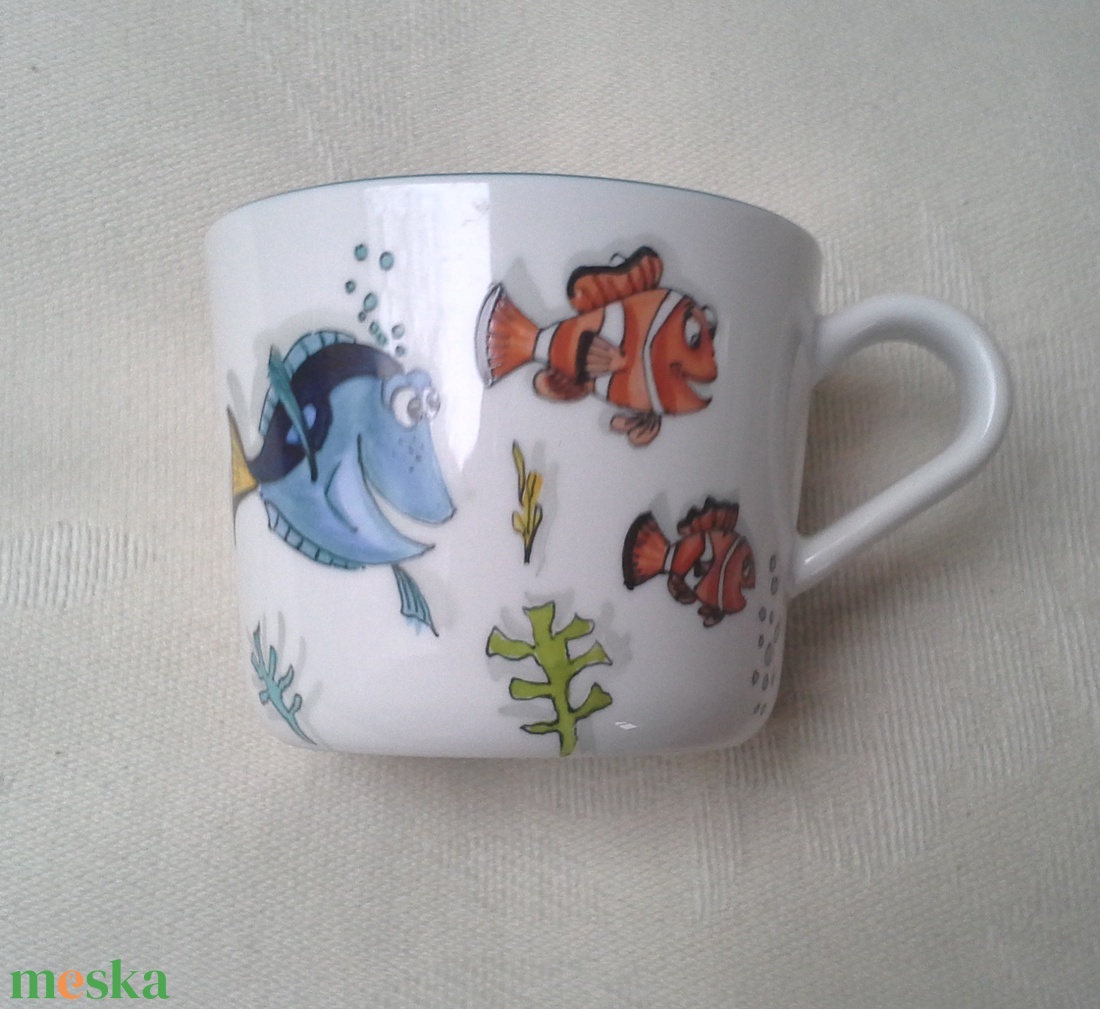 Halacskás mintával megfestett gyermek porcelán étkészlet - otthon & életmód - konyhafelszerelés, tálalás - tálalás - tányér & étkészlet - Meska.hu