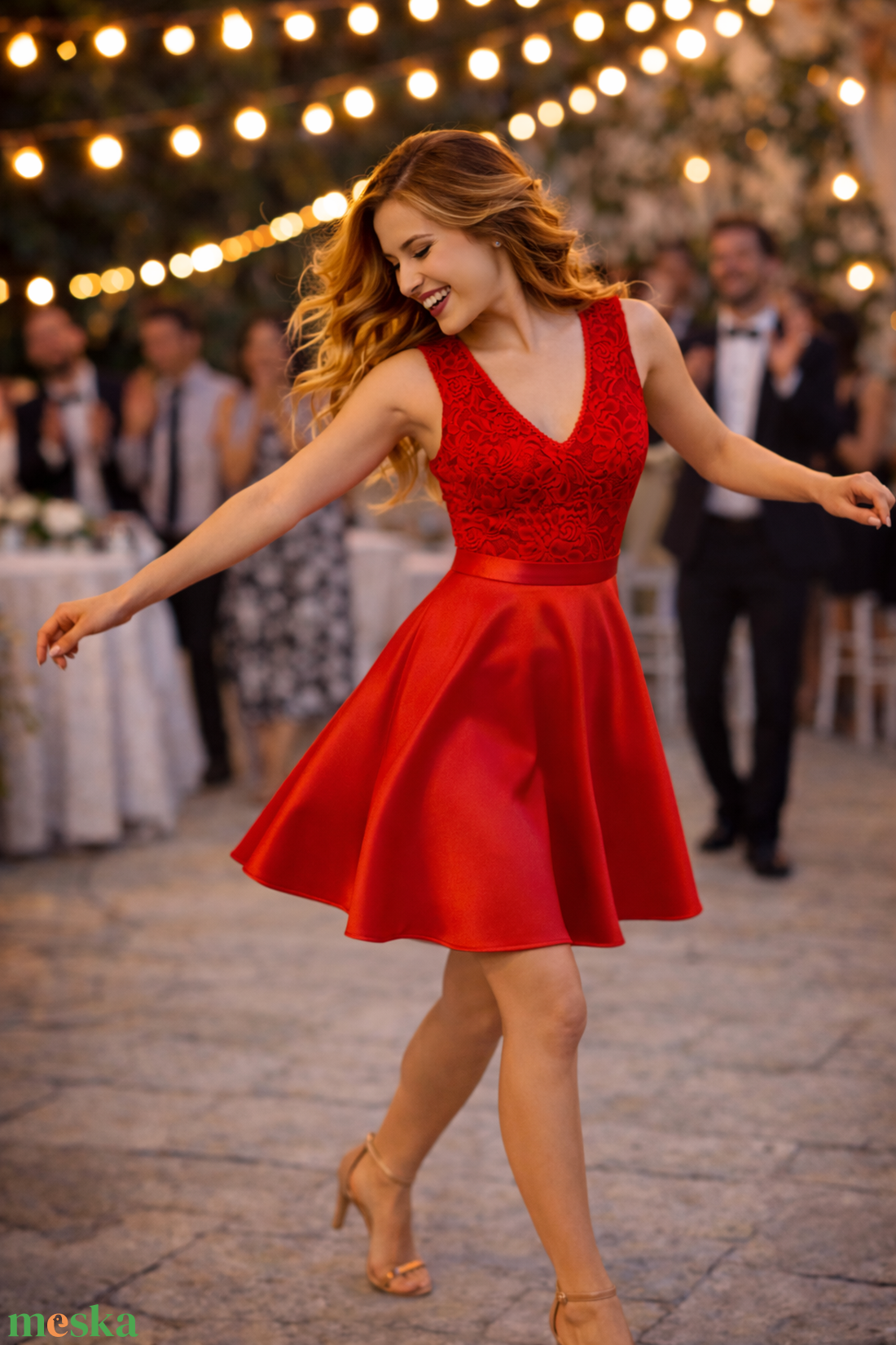 Piros csipkés menyecskeruha - esküvő - ruha - menyecske ruha - Meska.hu