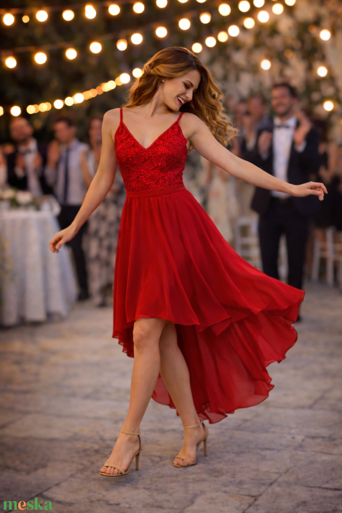 Piros csipkés menyecskeruha - esküvő - ruha - menyecske ruha - Meska.hu