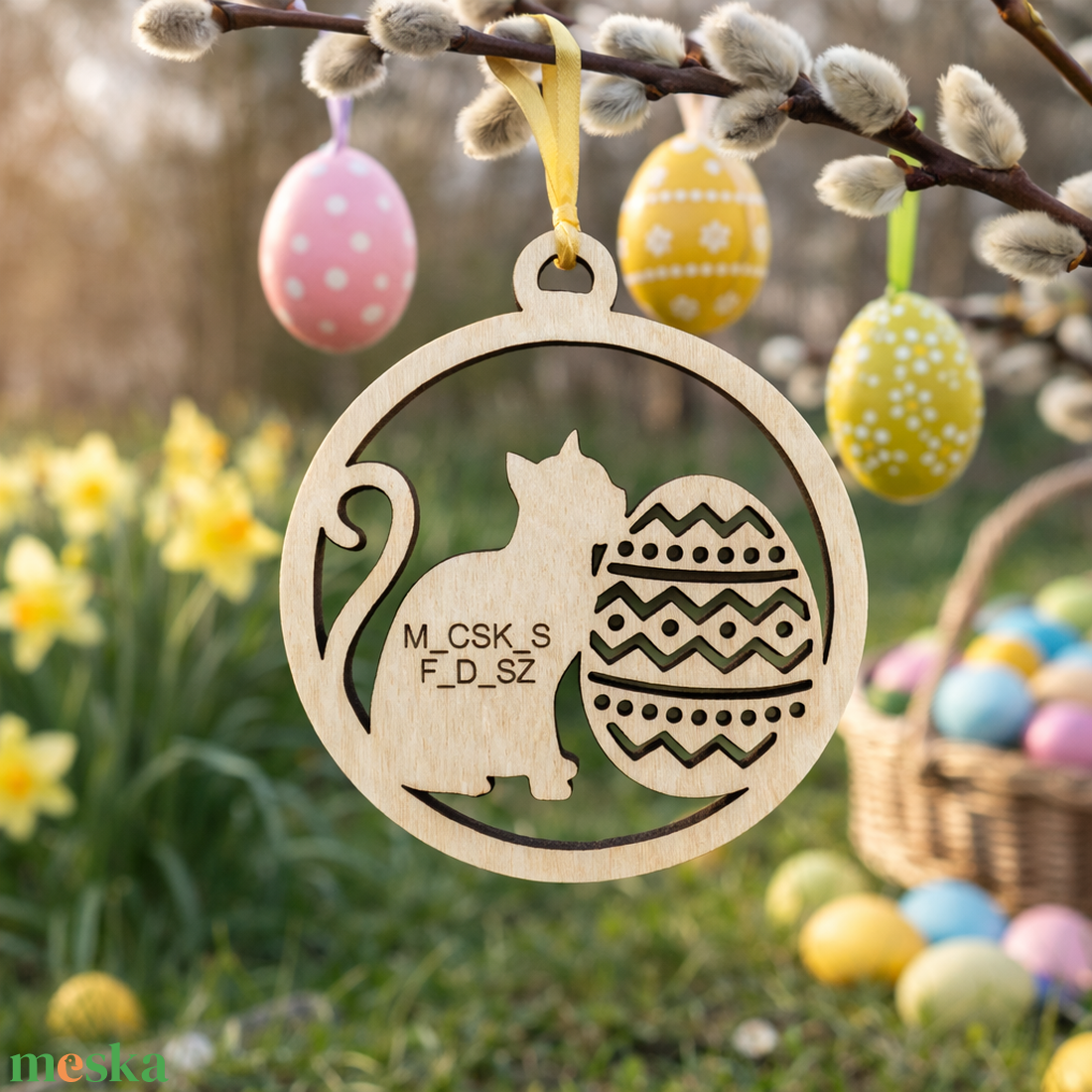 Vicces Húsvéti Macskás Fadísz - ünnepi díszek, dekorációk - húsvéti díszek és dekorációk - húsvéti tojásfadíszek - Meska.hu