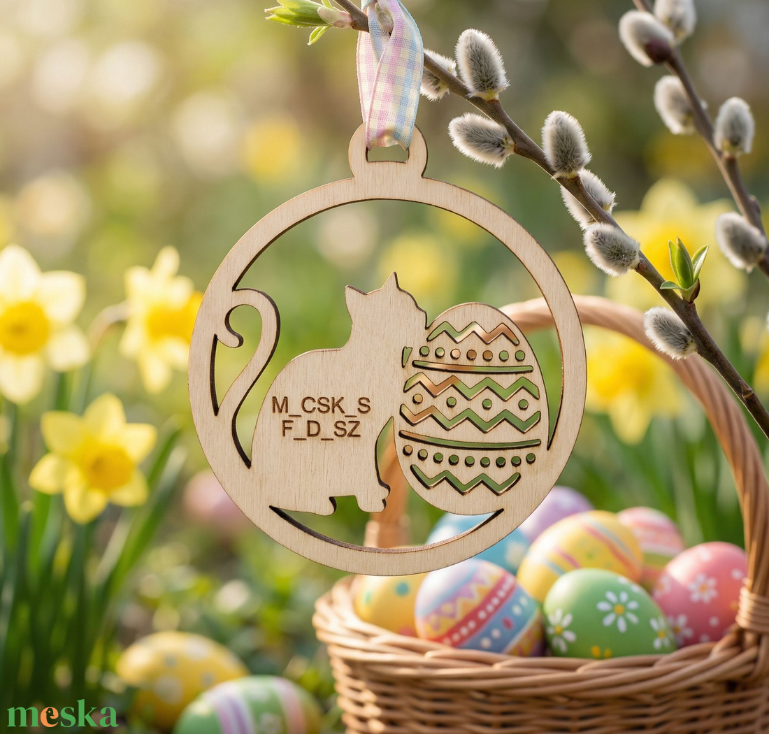 Vicces Húsvéti Macskás Fadísz - ünnepi díszek, dekorációk - húsvéti díszek és dekorációk - húsvéti tojásfadíszek - Meska.hu