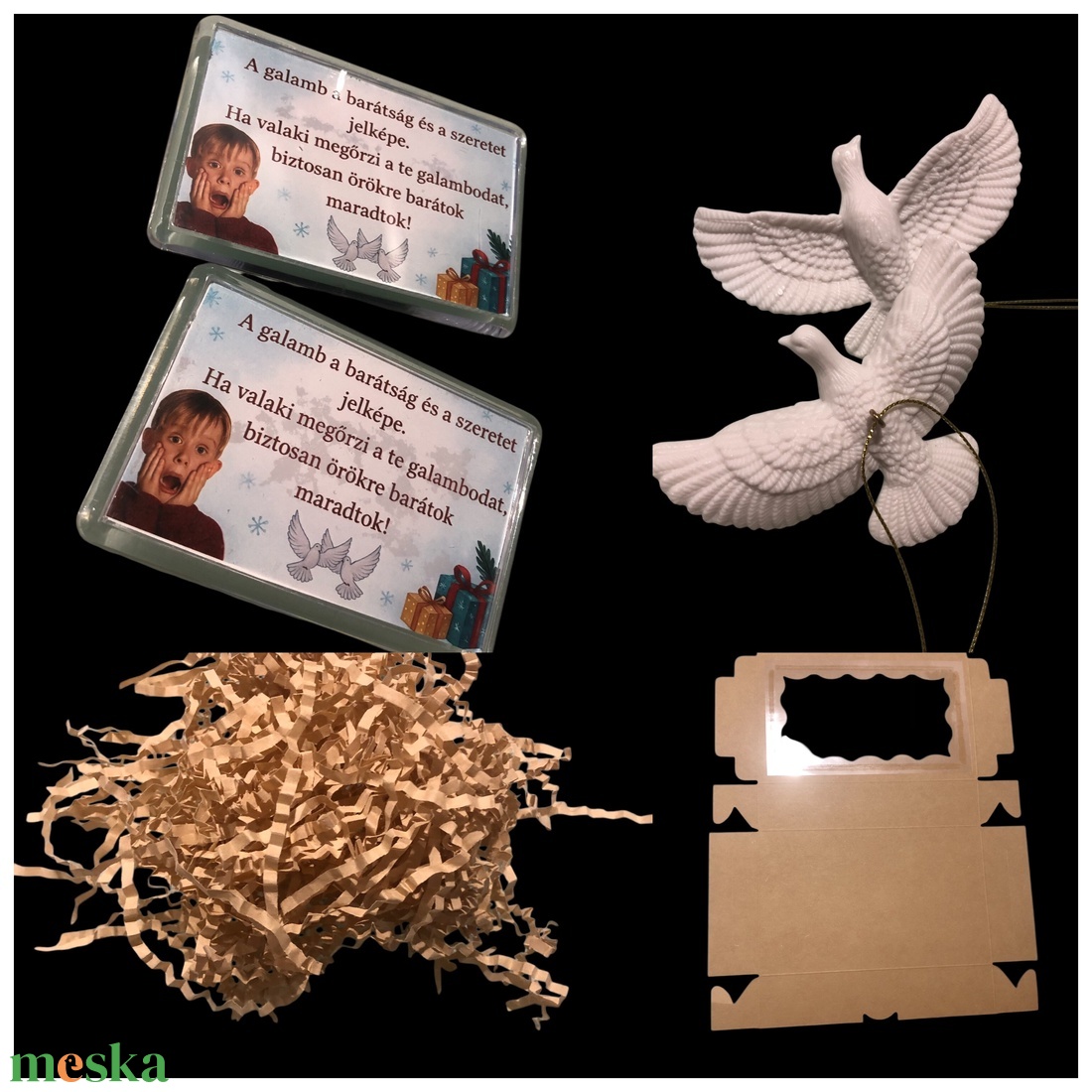 Barátságdoboz galambpár  inspirálva a híres karácsonyi filmből - karácsony - karácsonyi ajándékozás - karácsonyi ajándékcsomagolás - Meska.hu